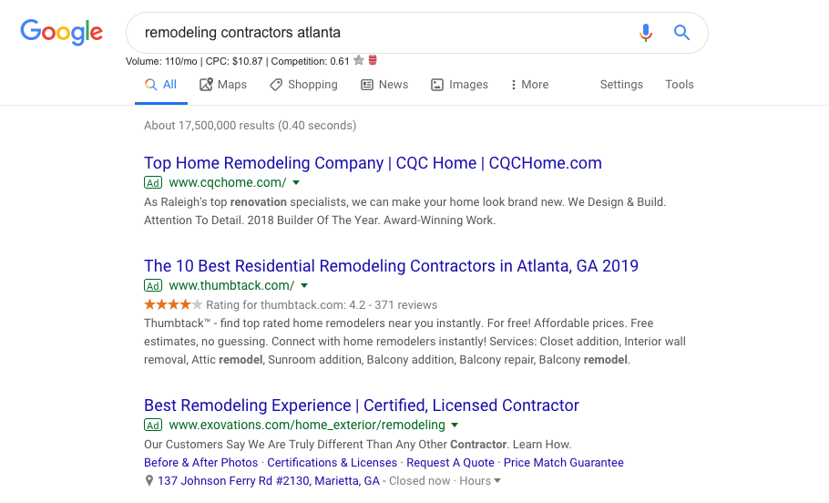 Remodeling Contractor Google Ads