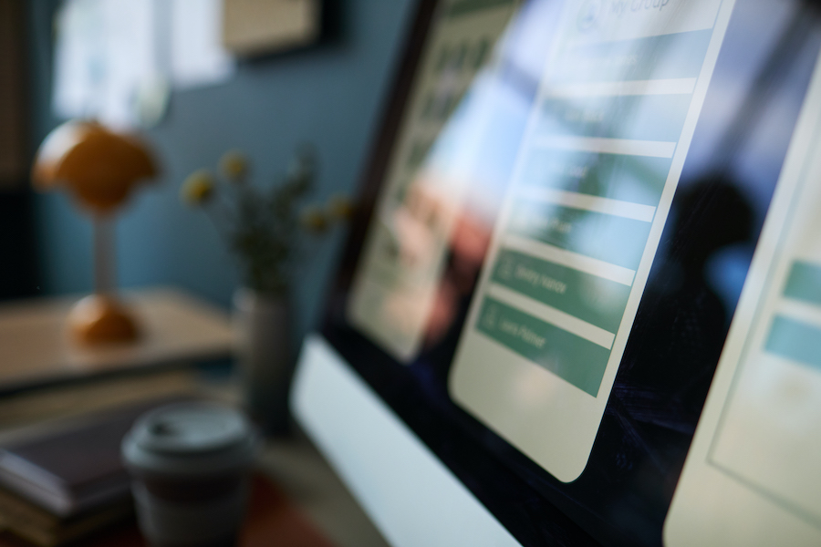 Close up of Computer Monitor Displaying User Interface Design in Office